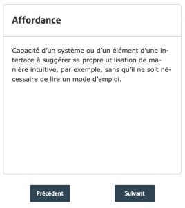 Carte avec définition : terme affordance