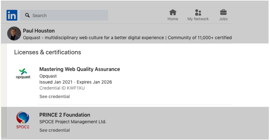 image of the digital certificate as it appears on a linkedIN profile