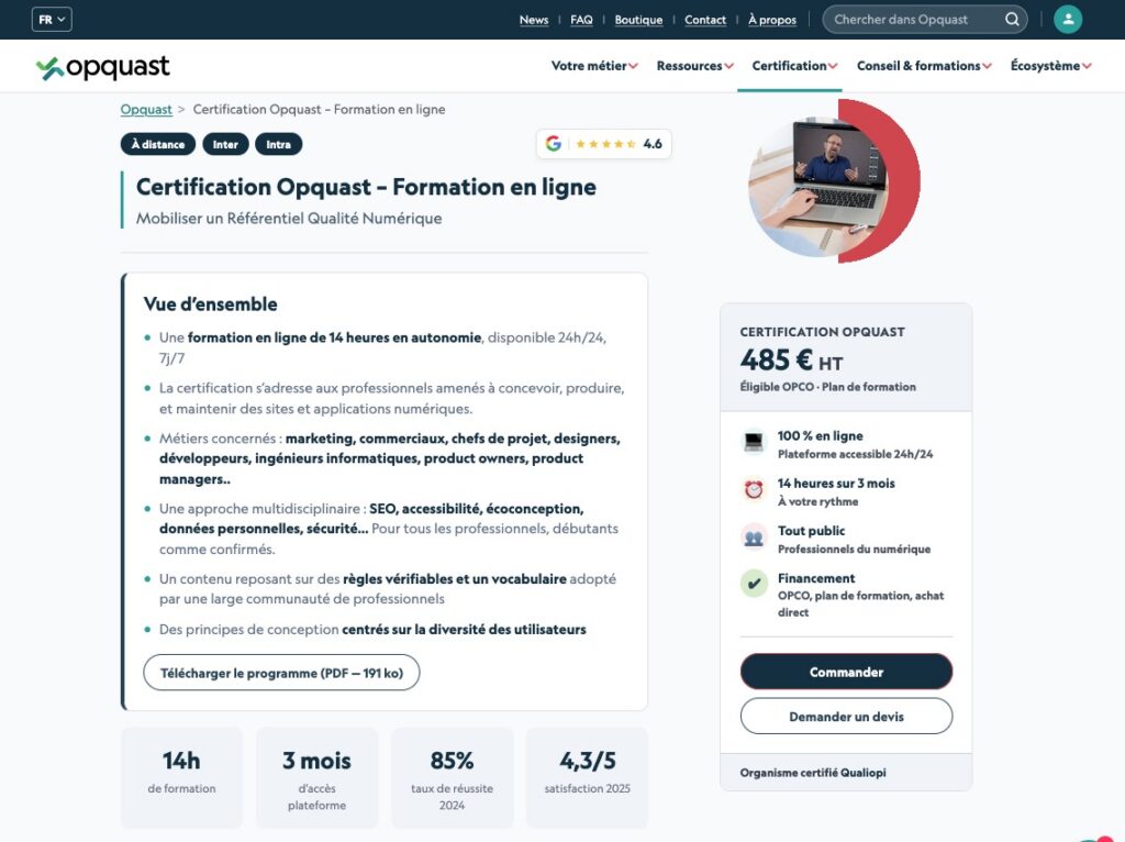 Capture de la page Certification en version desktop