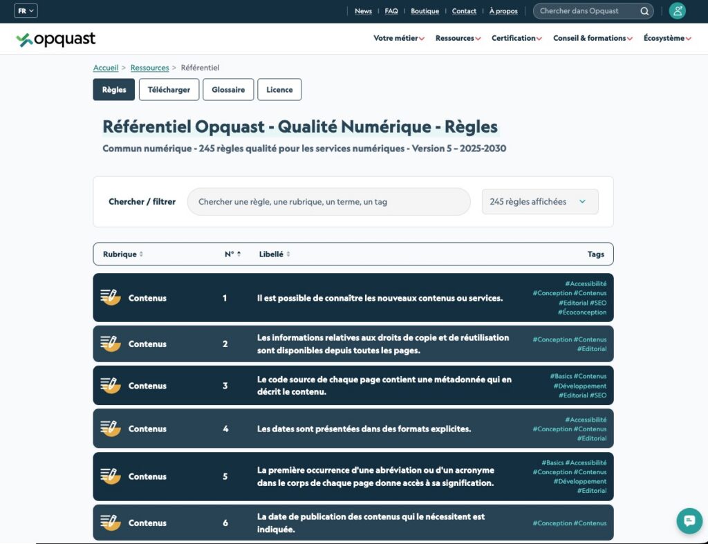 Capture du site checklists.opquast.com