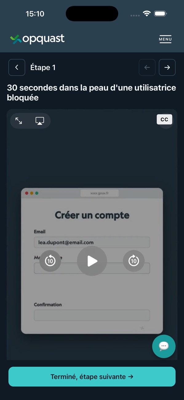 Première étape vidéo de la formation découverte : 30 secondes dans la peau d'une utilisatrice bloquée.